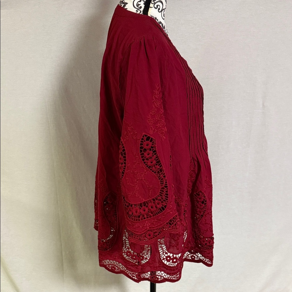 Soft Surroundings Trella Intricate Eyelet Burgundy Lace Women's Tunic Cotton XL - Picture 7 of 14